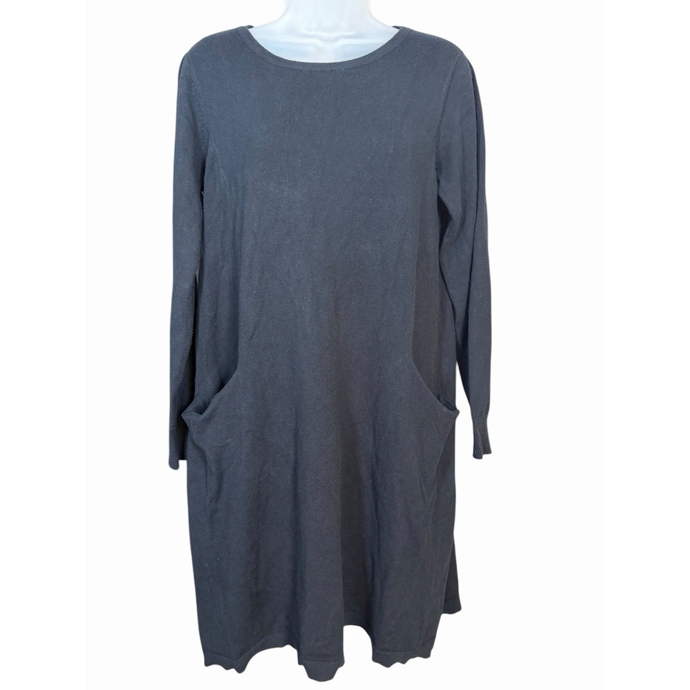 Sundance PM Black Knit Sweater Dress Cotton Silk Blend Lagenlook Minimalist